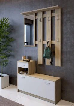 Mobile per ingresso sospeso con specchio 2 ante tortora e antracite 137x54h cm - Ascari