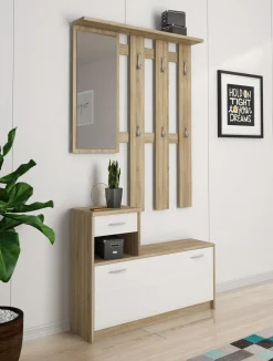 Mobile per ingresso sospeso con specchio 2 ante tortora e antracite 137x54h cm - Ascari