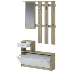 Mobile per ingresso sospeso con specchio 2 ante tortora e antracite 137x54h cm - Ascari