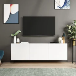 Mobile Porta tv Bianco 3 Ante 3 Vani 150x32x30h cm, Apertura a Ribalta - Saonara