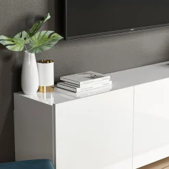 Mobile Porta tv Bianco 3 Ante 3 Vani 150x32x30h cm, Apertura a Ribalta - Saonara