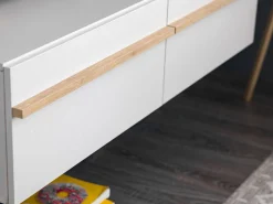 Mobile Porta tv Bianco Crema Marrone Rovere un Ripiano 4 Ante 156x40x44h cm, con Piedini - Erbez