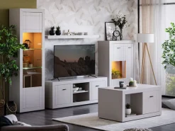 Mobile Porta tv Bianco Crema Nero 2 Ripiani 2 Ante 147.5x41.5x53.5h cm, 4 Vani - Sillaro