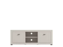 Mobile Porta tv Bianco Crema Nero 2 Ripiani 2 Ante 147.5x41.5x53.5h cm, 4 Vani - Sillaro