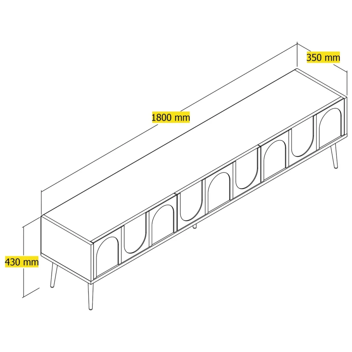 Mobile Porta tv Bianco Crema oro 3 Ante Apertura a Ribalta 180x35x43h cm, 3 Vani - Marnate