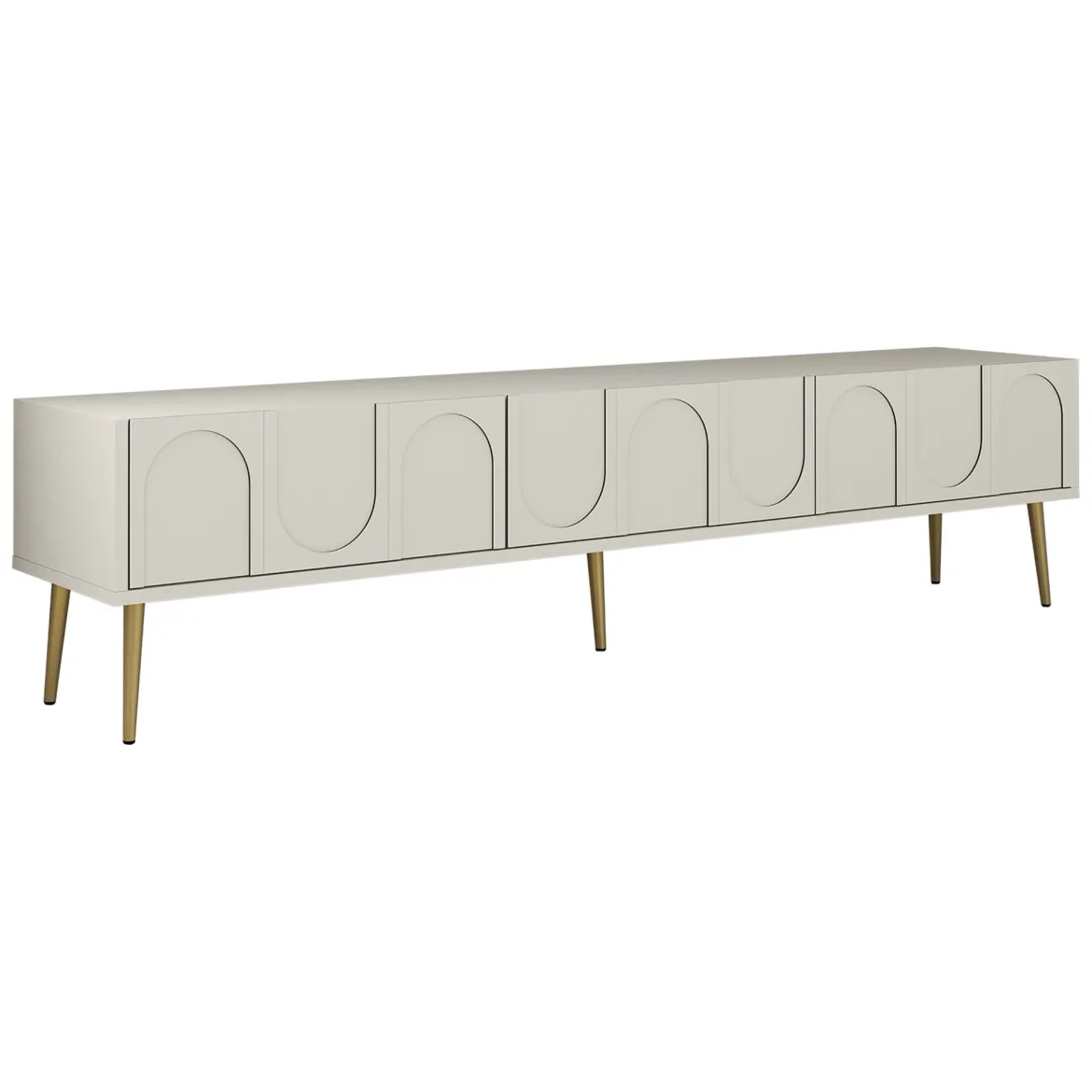 Mobile Porta tv Bianco Crema oro 3 Ante Apertura a Ribalta 180x35x43h cm, 3 Vani - Marnate