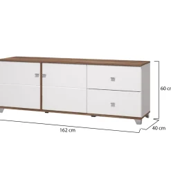 Mobile Porta tv Bianco Marrone Noce 2 Ripiani 5 Vani 160x40x45h cm, 2 Ante - Spilinga