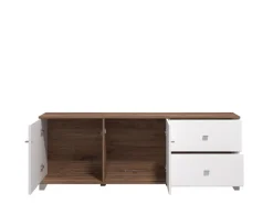 Mobile Porta tv Bianco Marrone Noce 2 Ripiani 5 Vani 160x40x45h cm, 2 Ante - Spilinga