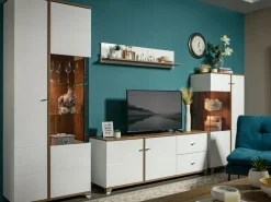 Mobile Porta tv Bianco Marrone Noce 2 Ripiani 5 Vani 160x40x45h cm, 2 Ante - Spilinga