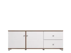 Mobile Porta tv Bianco Marrone Noce 2 Ripiani 5 Vani 160x40x45h cm, 2 Ante - Spilinga