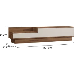 Mobile Porta tv Bianco Marrone Rovere 2 Cassetti un Ripiano 39x129x50h cm, 2 Ante - Waynes