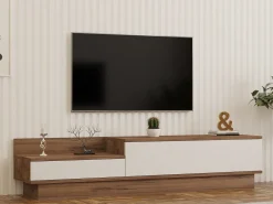 Mobile Porta tv Bianco Marrone Rovere 2 Cassetti un Ripiano 39x129x50h cm, 2 Ante - Waynes
