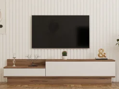 Mobile Porta tv Bianco Marrone Rovere 2 Cassetti un Ripiano 39x129x50h cm, 2 Ante - Waynes