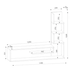 Mobile Porta tv Bianco Marrone Rovere Chiaro Modulabile un Cassetto 39x150x50h cm, 2 Ripiani - Willits