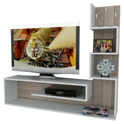 Mobile Porta tv Bianco Marrone Rovere Chiaro Modulabile un Cassetto 39x150x50h cm, 2 Ripiani - Willits