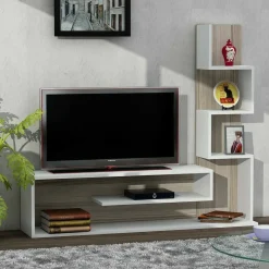 Mobile Porta tv Bianco Marrone Rovere Chiaro Modulabile un Cassetto 39x150x50h cm, 2 Ripiani - Willits