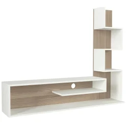 Mobile Porta tv Bianco Marrone Rovere Chiaro Modulabile un Cassetto 39x150x50h cm, 2 Ripiani - Willits