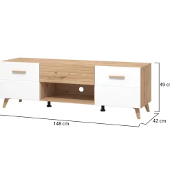 Mobile Porta tv Bianco Marrone Rovere Nodi un Cassetto un Ripiano 154x40x55h cm, 2 Ante - Stra