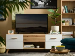 Mobile Porta tv Bianco Marrone Rovere Nodi un Cassetto un Ripiano 154x40x55h cm, 2 Ante - Stra