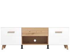Mobile Porta tv Bianco Marrone Rovere Nodi un Cassetto un Ripiano 154x40x55h cm, 2 Ante - Stra