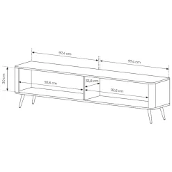Mobile Porta tv Bianco oro 2 Ripiani 2 Ante 200x38x51h cm, Ante Effetto Rigato con Piedini - Kala