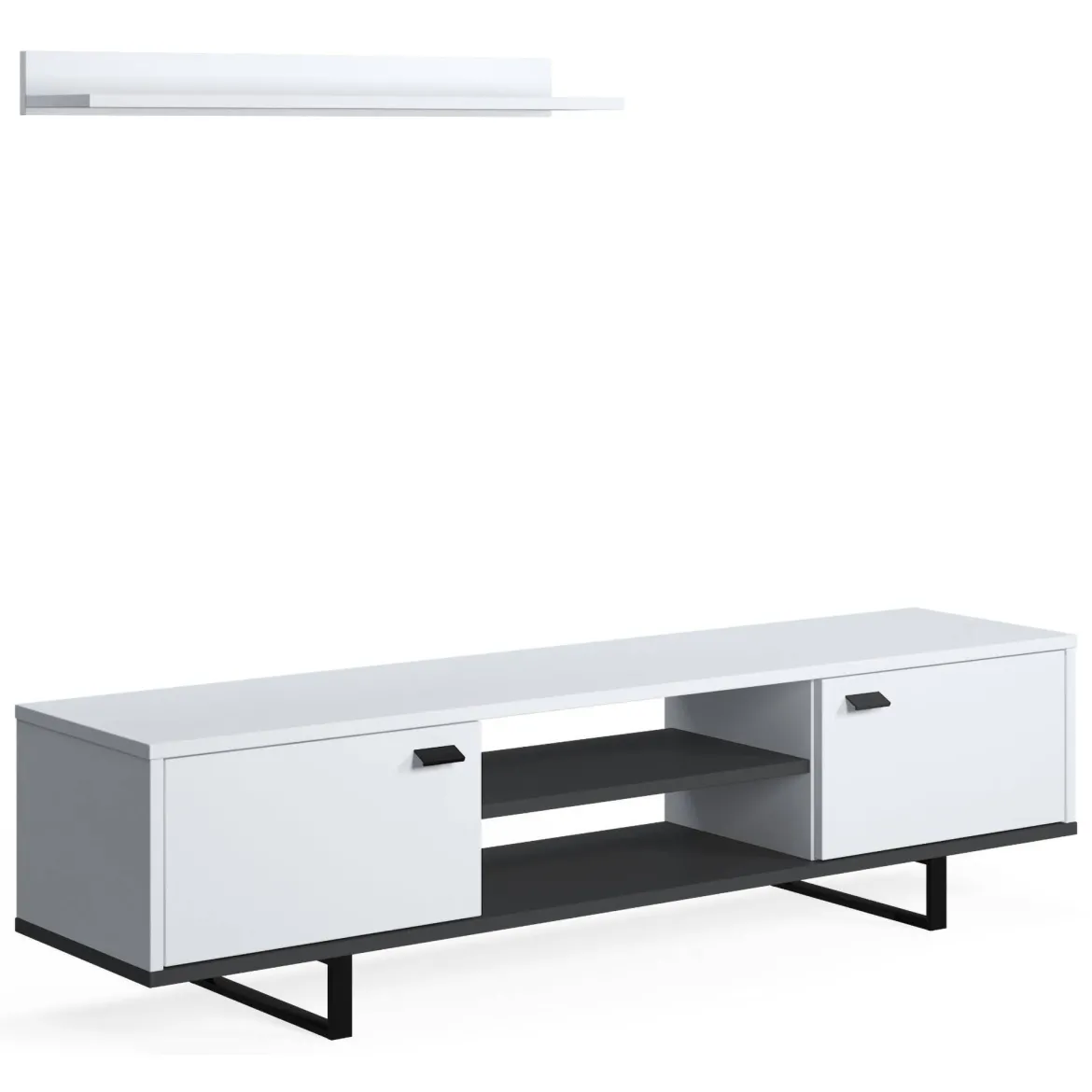 Mobile Porta tv Bianco un Ripiano 2 Ante 150x44x35h cm, 4 Vani