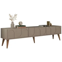 Mobile Porta tv Grigio Tortora Marrone Noce 3 Ante Apertura a Ribalta 180x35x44h cm, 3 Vani - Scafa