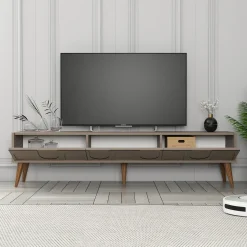 Mobile Porta tv Grigio Tortora Marrone Noce 3 Ante Apertura a Ribalta 180x35x44h cm, 3 Vani - Scafa