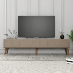 Mobile Porta tv Grigio Tortora Marrone Noce 3 Ante Apertura a Ribalta 180x35x44h cm, 3 Vani - Scafa