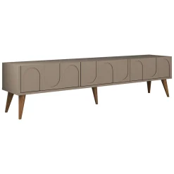 Mobile Porta tv Grigio Tortora Marrone Noce 3 Ante Apertura a Ribalta 180x35x44h cm, 3 Vani - Scafa