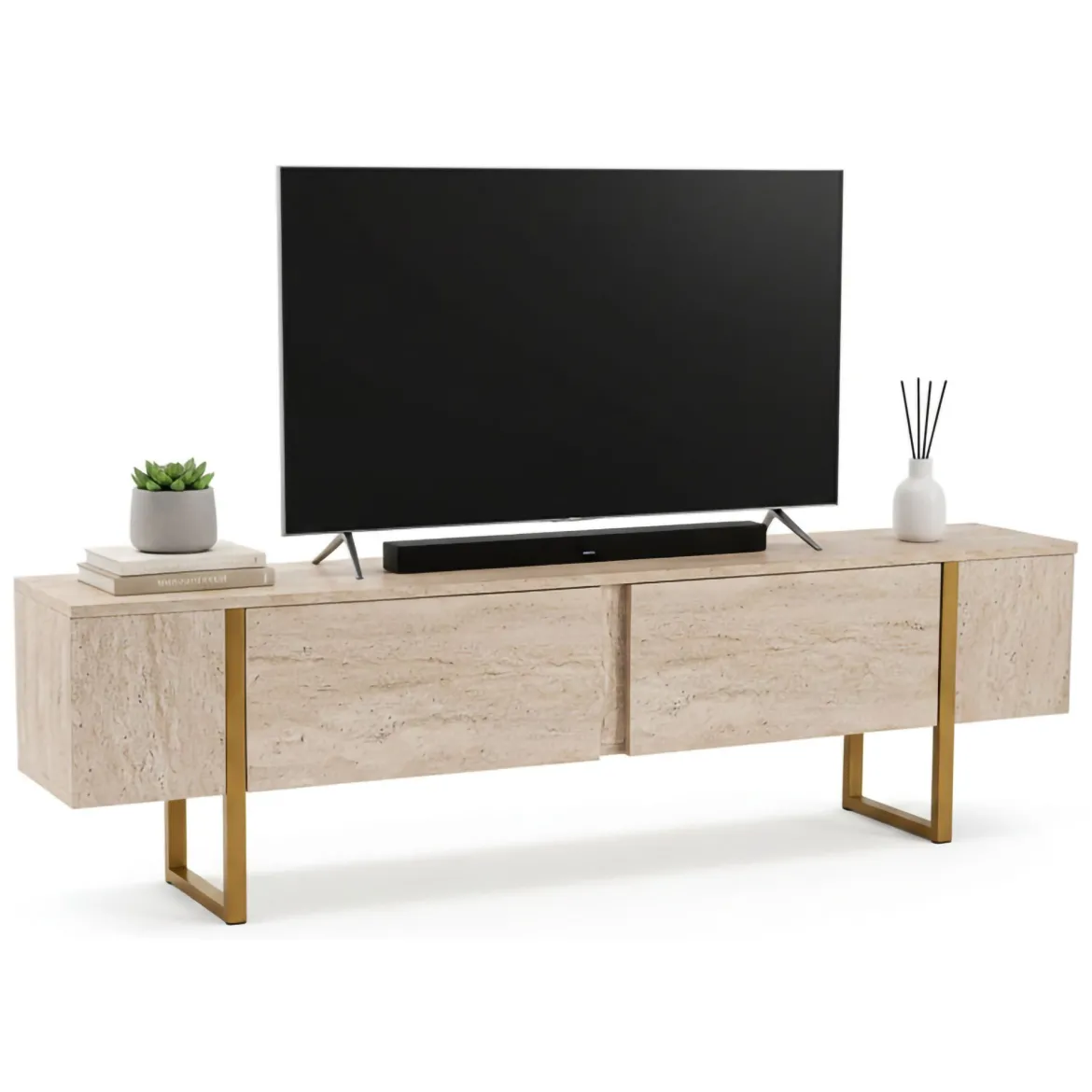 Mobile porta TV Lilith, 180x30 h50 cm, Beige e Oro