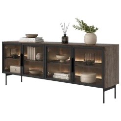 Mobile Porta tv Marrone Noce Nero Antracite un Ripiano 2 Ante 180x40x45h cm, 4 Vani - Fonni