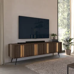 Mobile Porta tv Marrone Noce Noce Antracite 2 Ripiani 5 Vani 156x30x40h cm, Peso Supportato 40 kg - Zubiena