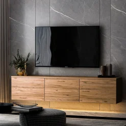 Mobile Porta tv Marrone Rovere 3 Vani 3 Ante 160x32x35h cm, Apertura a Ribalta - Marazzi