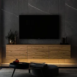 Mobile Porta tv Marrone Rovere 3 Vani 3 Ante 160x32x35h cm, Apertura a Ribalta - Marazzi