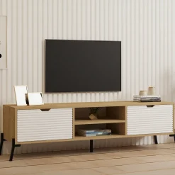 Mobile Porta tv Marrone Rovere Bianco un Ripiano 4 Vani 160x40x41h cm, 2 Ante - Cinaglio
