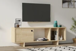 Mobile Porta tv Marrone Rovere Grigio Nero 3 Ripiani Un'anta 137.5x40x57.5h cm, 4 Vani - Platania