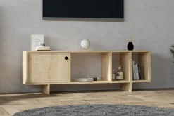 Mobile Porta tv Marrone Rovere Grigio Nero 3 Ripiani Un'anta 137.5x40x57.5h cm, 4 Vani - Platania