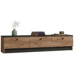 Mobile Porta tv Marrone Rovere Nero Antracite 2 Ante Apertura a Ribalta 180x33x49h cm, 3 Vani - Imerese