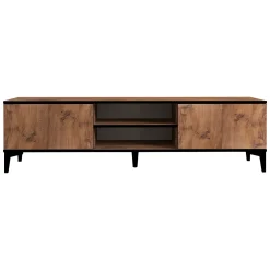 Mobile Porta tv Marrone Rovere Nero Antracite un Ripiano Un'anta 150x30x50h cm, 4 Vani - Tinnura