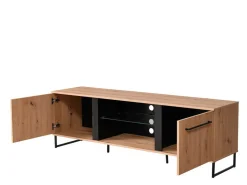Mobile Porta tv Marrone Rovere Nodi Nero 2 Ripiani Un'anta 138x40x46h cm, Ripiano in Vetro - Kagale
