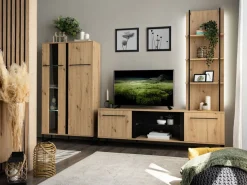 Mobile Porta tv Marrone Rovere Nodi Nero 2 Ripiani Un'anta 138x40x46h cm, Ripiano in Vetro - Kagale