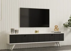 Mobile Porta tv Nero Antracite Bianco Un'anta Apertura a Ribalta 120x25x37h cm, 2 Vani - Taurasi