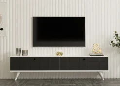 Mobile Porta tv Nero Antracite Bianco Un'anta Apertura a Ribalta 120x25x37h cm, 2 Vani - Taurasi