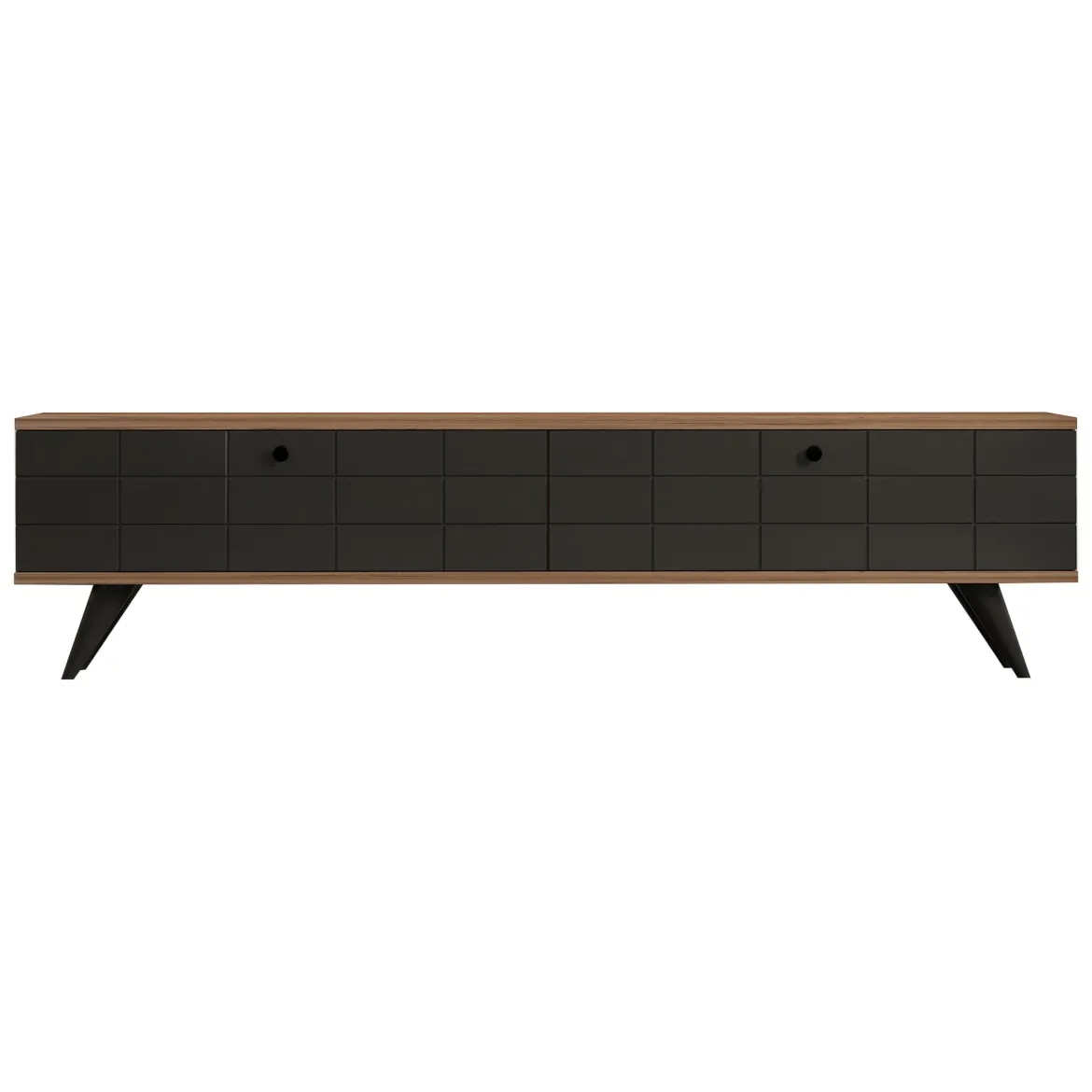 Mobile Porta tv Nero Antracite Marrone Rovere 2 Ante Apertura a Ribalta 160x25x35h cm, 2 Vani - Tresana