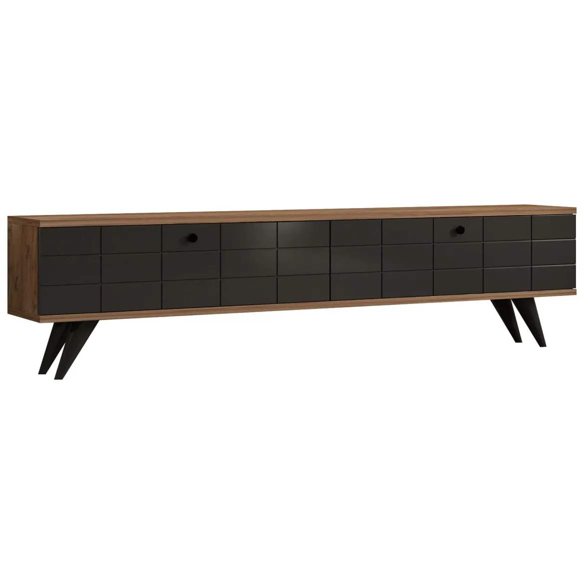 Mobile Porta tv Nero Antracite Marrone Rovere 2 Ante Apertura a Ribalta 160x25x35h cm, 2 Vani - Tresana