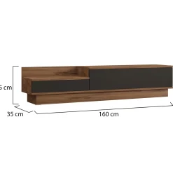 Mobile Porta tv Nero Antracite Marrone Rovere 2 Ante Apertura a Ribalta 160x35x35h cm, 2 Vani - Persico