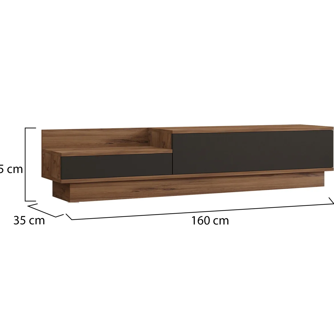 Mobile Porta tv Nero Antracite Marrone Rovere 2 Ante Apertura a Ribalta 160x35x35h cm, 2 Vani - Persico