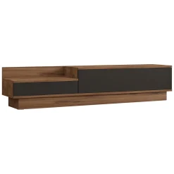 Mobile Porta tv Nero Antracite Marrone Rovere 2 Ante Apertura a Ribalta 160x35x35h cm, 2 Vani - Persico