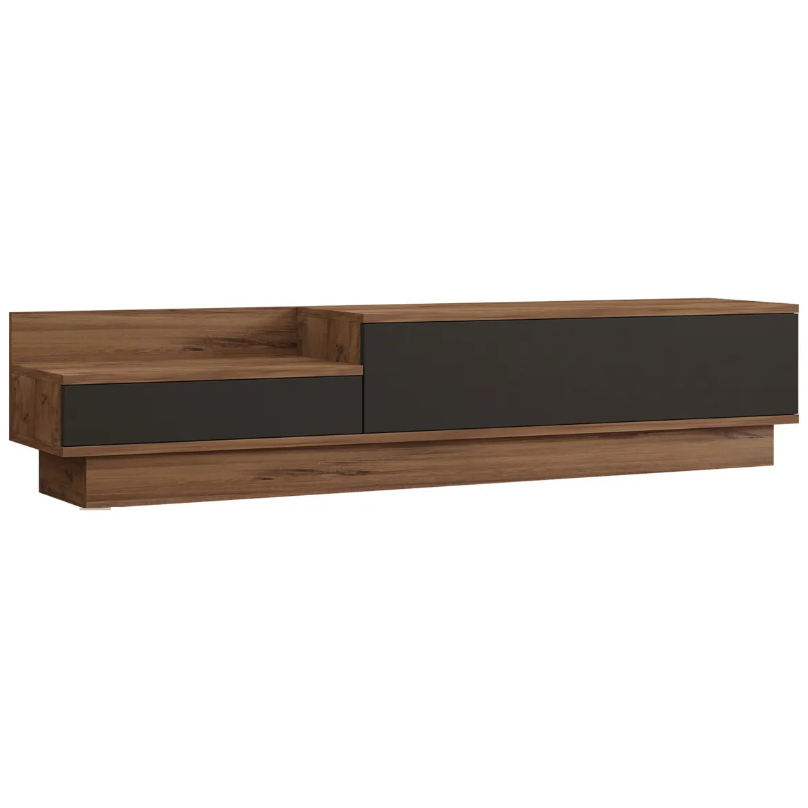 Mobile Porta tv Nero Antracite Marrone Rovere 2 Ante Apertura a Ribalta 160x35x35h cm, 2 Vani - Persico